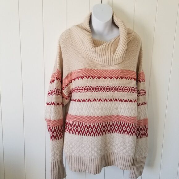 Frye & Co Sweater Womens Size Large Cowl Neck Striped Boho Knit - Picture 2 of 8